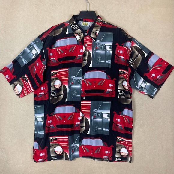 Up Ro's T Button Up 3-D Car Print Short Sleeve Shirt Mens XL Relaxed Fit Vintage - Picture 1 of 9